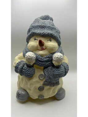 Encore Snow Buddies Snowman Figurine With Gray Hat Scarf Winter Vintage Holiday